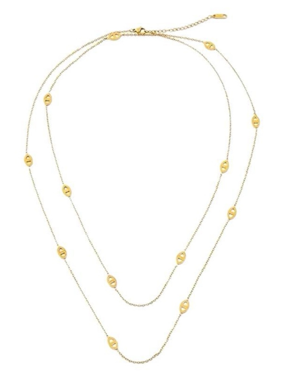 Stainless Steel Elegant Gold Layered Oval-Link Necklace - Women Jewelry - Picture 3 of 4